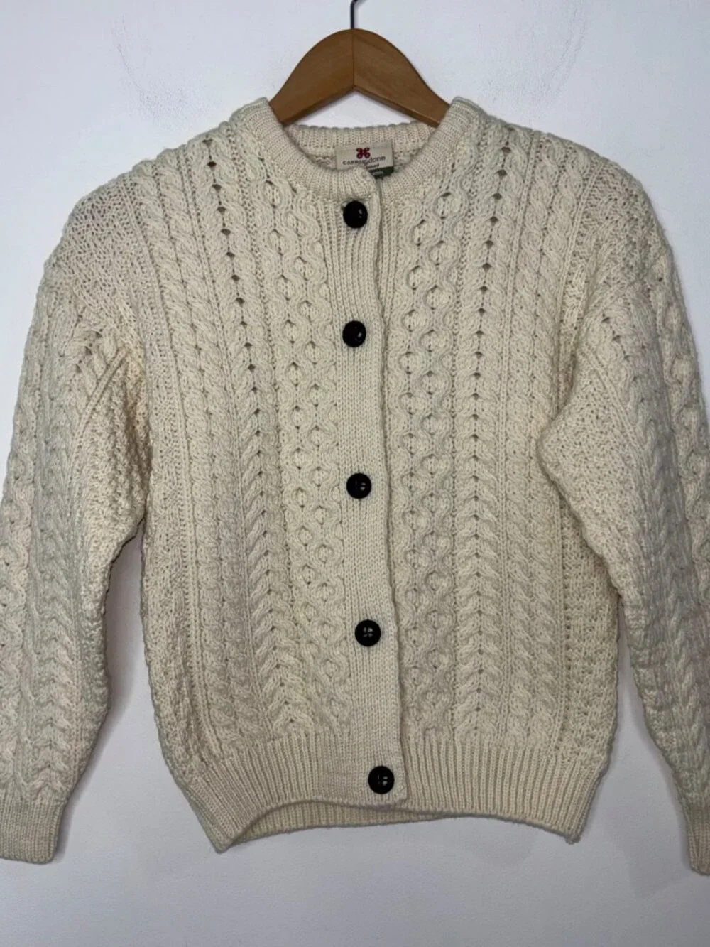 Carraig Donn Kids Aran Cardigan XXL Cream 100% Merino Wool Sweater Ireland - Picture 10 of 10